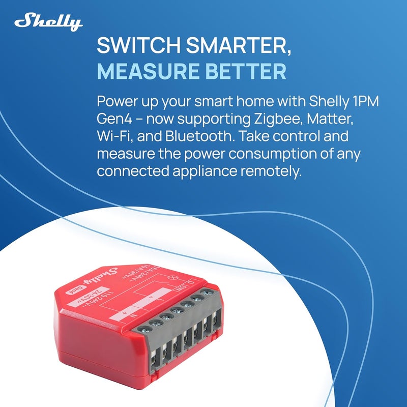Shelly 1PM Gen4 | Wi-Fi, Zigbee, Matter Smart Relay Switch with Power Metering, 1-Channel 16A | Home Automation | Alexa, Google Home, Apple HomeKit Compatible | iOS Android App | No Hub - Image 2